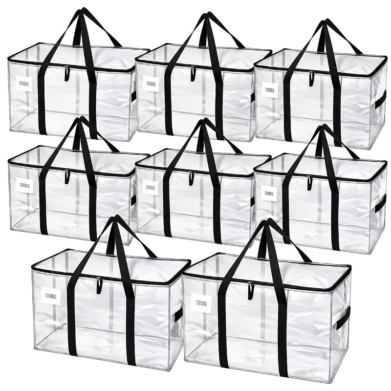 8-Pack Extra Large Moving Bags with Lids 50 Lb Capacity Heavy Duty Storage Totes Strong Handles and Zippers for Moving Clothes Blankets Seasonal Storage Transparent