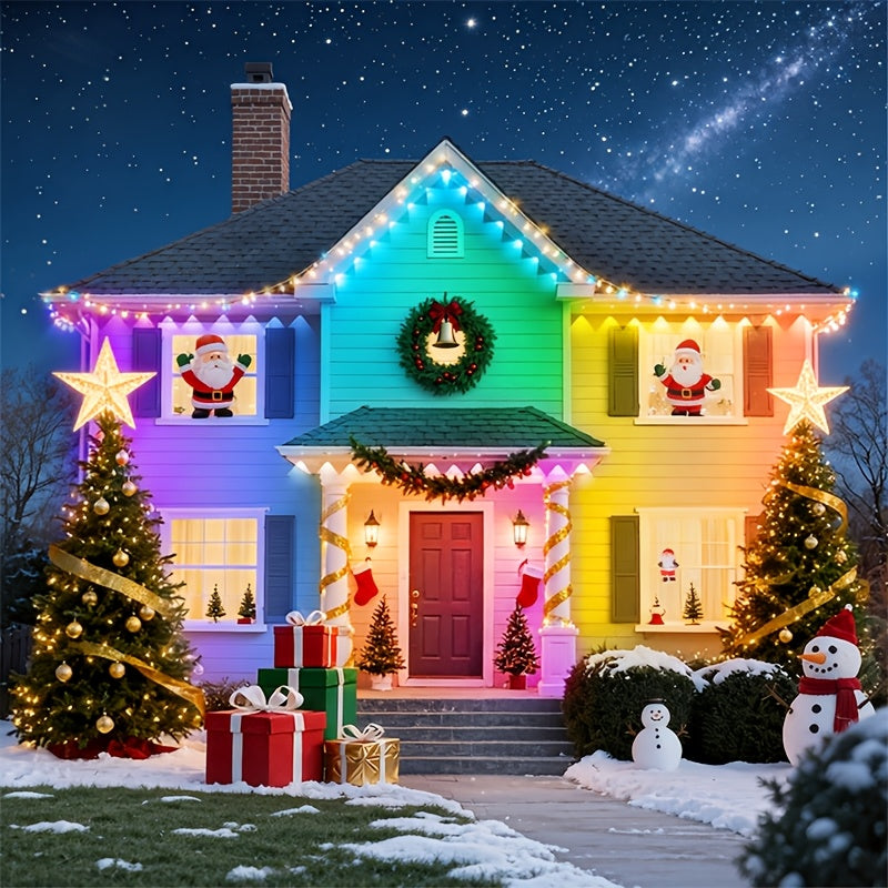 200FT Permanent Outdoor RGB Eave Lights, IP68 Waterproof, Smart App Control, 16 Million Colors, for Christmas Halloween Holidays Parties Garden Home Decoration, Year-Round Installation
