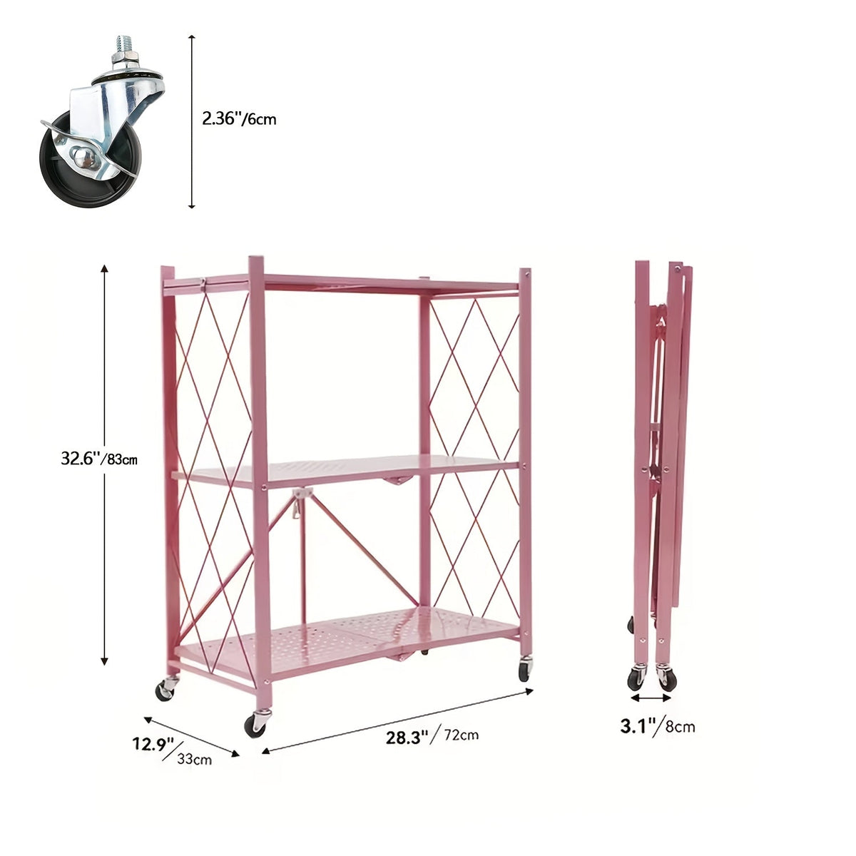 Heavy Duty Folding Storage Rack with Wheels – 3/4/5-Tier Portable Floor-Standing Shelf, No Assembly Required, for Home, Office, Bedroom & Dorm, 4 Colors Available