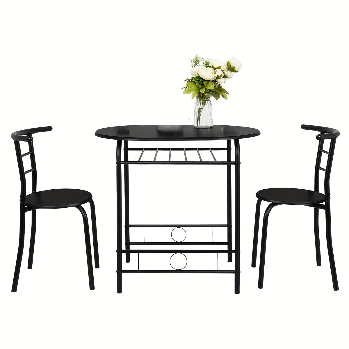 Bonnlo 3pcs Dining Set, Small Kitchen Table Set for 2, Breakfast Table Set, Kitchen Wooden Table and 2 Chairs for Small Space/ Dining Room/ Apartment/ Living Room/ Home Decor, Metal Frame Wine Rack