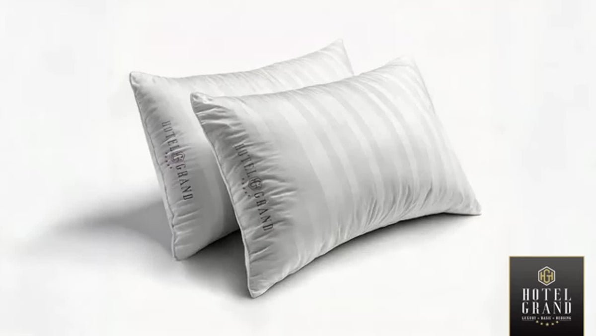 Feather Down Bed Pillows Set of 2 500 Thread Count 100% Cotton Hypoallergenic Breathable Hotel Collection for Back and Side Sleepers Standard Queen King White