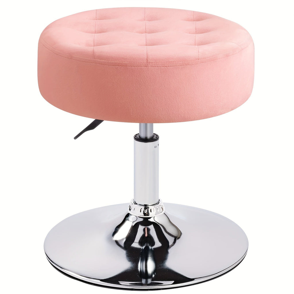 Tufted Velvet Round Swivel Stool 360 Degree Height Adjustable Makeup Vanity Stool Sturdy Metal Frame for Bedroom Bathroom Living Room Apartment Dorm Pink Black 16.5x16.25x20.5 Inch