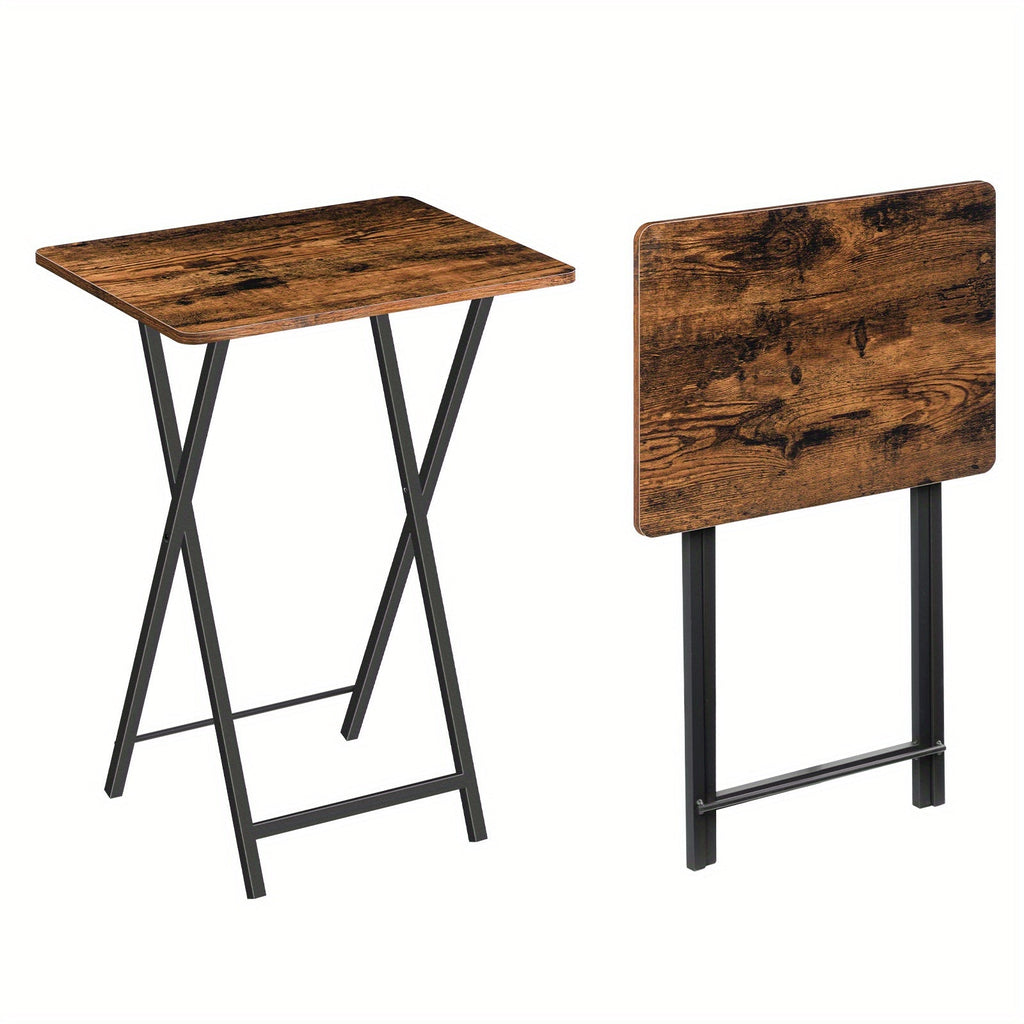 Foldable Side Table TV Tray 18.9 x 14.2 x 26 In Portable Laptop Desk Easy Assembly Space-Saving for Indoor & Outdoor – Rustic Brown Black