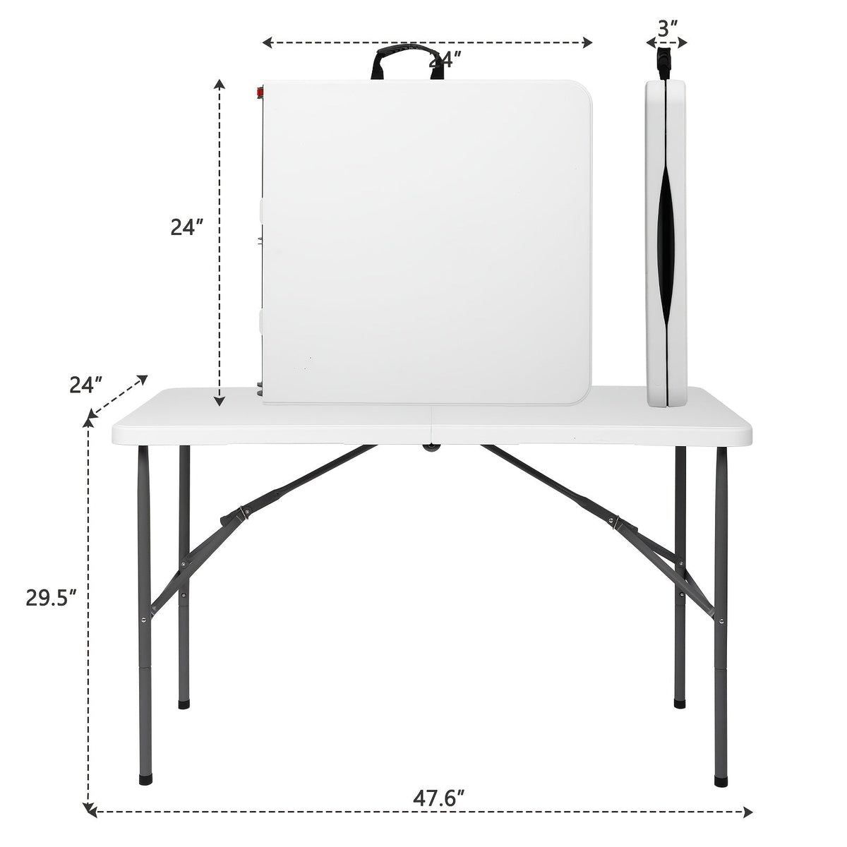 Plastic Folding Table 4ft/6ft - Rectangular Center-Fold Portable Table with Carry Handle for BBQ, Outdoor, Camping & Party - White - Seats 4-8 Persons
