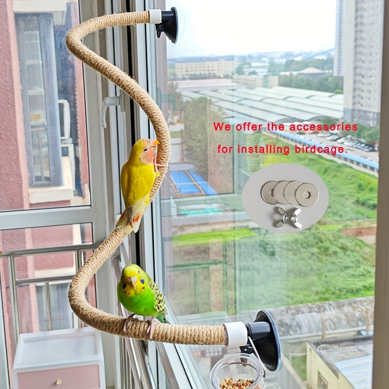 Flexible Rope Bird Perch with Suction Cup - Bendable Parrot Climbing Ladder Stand for Birdcage Window Glass Tile Wall Mirror - Multifunctional Cage Accessory for Parrots Cockatiels Conures Budgies
