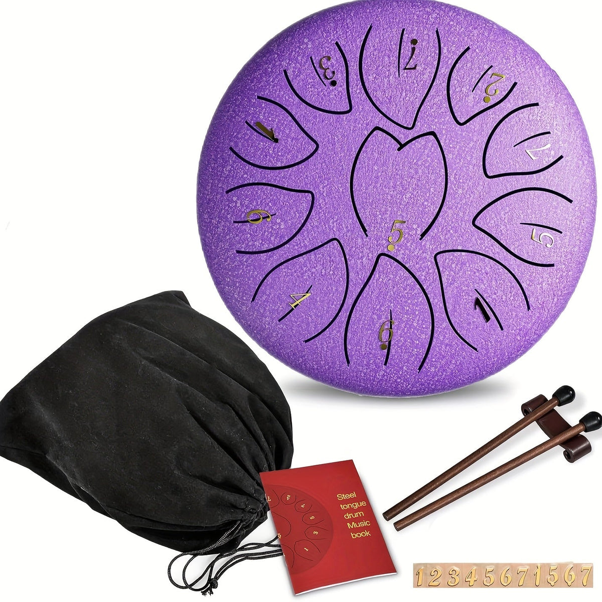 6-Inch 11-Note Steel Tongue Chakra Drum - Includes Bag, Mallets & Music Book - Adults Meditation & Mindfulness - Golden, Lavender, Lake Blue, Light Green, Malachite, Stone Green, Black & Azure