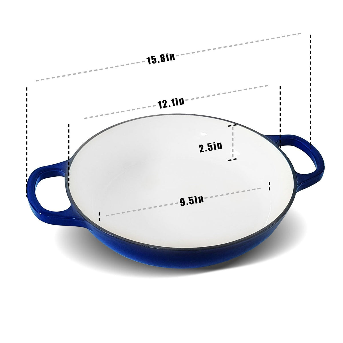 Enameled Cast Iron Brazier 3.5 Qt Blue Braising Pan Dutch Oven for Braising Roasting Baking Frying Simmering Holiday Entertaining Heirloom Quality Kitchen Gift
