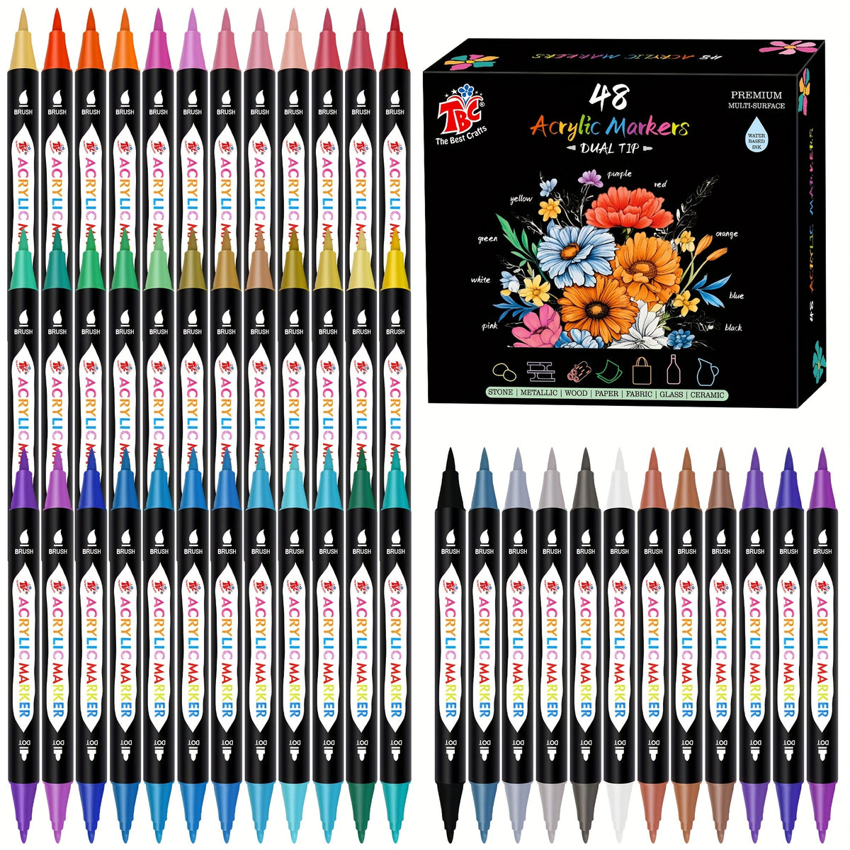 Dual Tip Acrylic Paint Markers Set 48 72 108 Colors Non-Toxic Odorless Permanent Paint Pens for Rock Painting Canvas Wood Glass Ceramic Fabric Stone Paper DIY Art Craft Supplies for Adults Kids