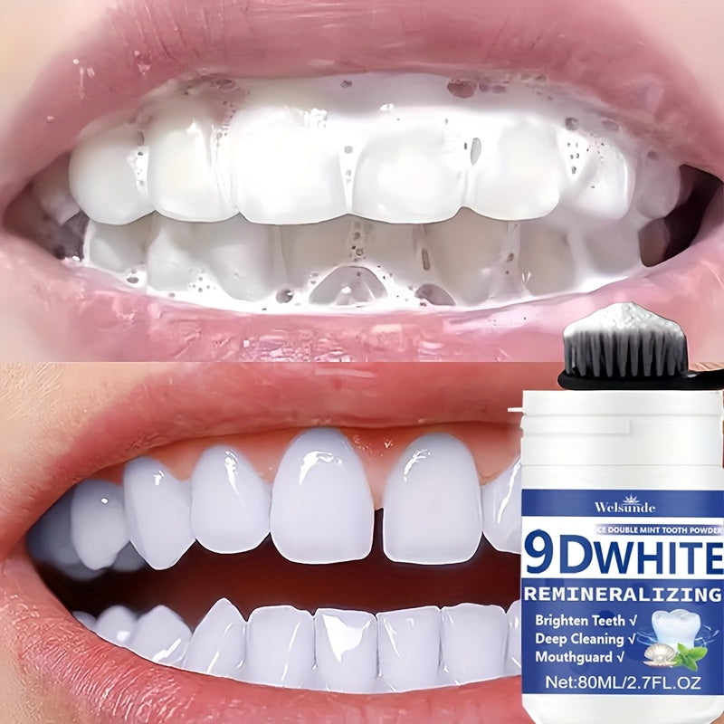 9D White Remineralizing Hydroxyapatite Tooth Powder - Deep Cleaning, Fresh Breath & Oral Health - Daily Use for Women & Men - 80ml / 2.7 fl oz