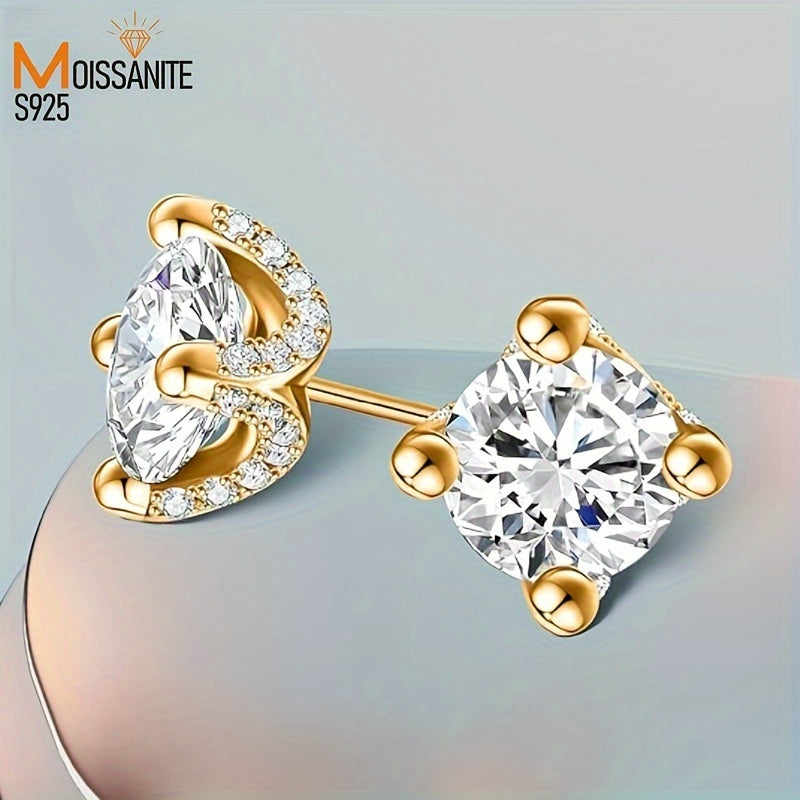 1 Carat Moissanite Solitaire Stud Earrings - 925 Sterling Silver Plated Round Brilliant Diamond Simulant Studs, Elegant Unisex Fashion Jewelry for Women & Men, Perfect Valentine's & Birthday Gift