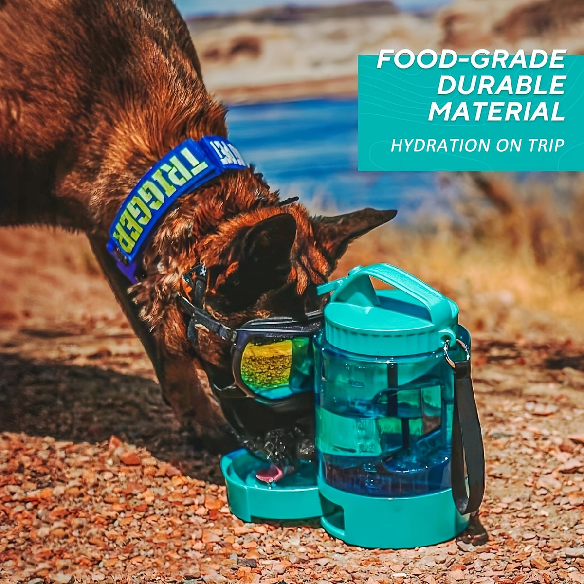 Dog Travel Water Bottle 77 oz with Retractable Bowl - 2-in-1 Portable 2.2L Large Capacity Leak-Proof Dispenser for Hiking, Camping, Beach & Car Trips, Wrist Strap & Carabiner Included, Lake Blue