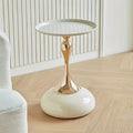 Slim Waist Round Metal Side Table – Minimalist Pedestal Tray End Table for Living Room & Bedroom in Cream White Black & Gold (4 Color Options)