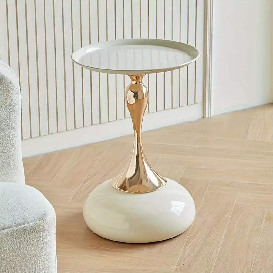 Slim Waist Round Metal Side Table – Minimalist Pedestal Tray End Table for Living Room & Bedroom in Cream White Black & Gold (4 Color Options)