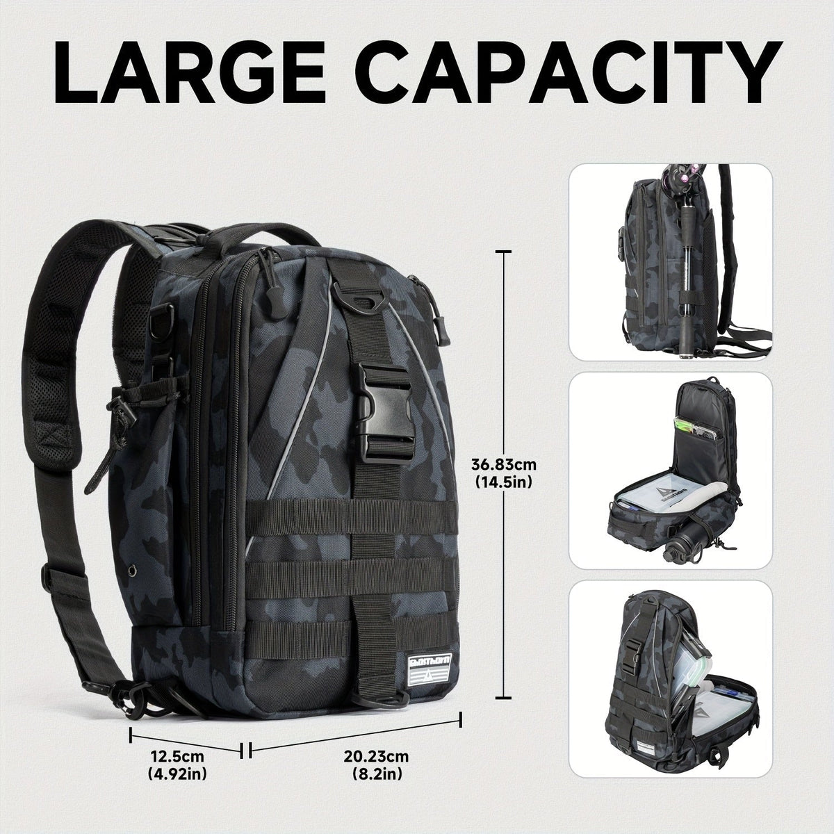 Fishing Backpack Tackle Sling Bag with Rod Holder – Waterproof Hiking Daypack Fly Fishing Bag for Men Women, Tackle Box Storage, Gift for Fisherman Dad