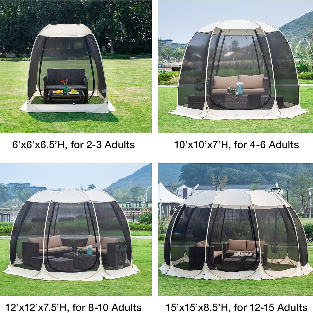 Pop Up Screen House 6 10 15 Person Outdoor Screen Tent with Mosquito Netting UV Resistant Instant Setup Screened Gazebo Sun Shelter with Carry Bag for Garden Patio Backyard Camping