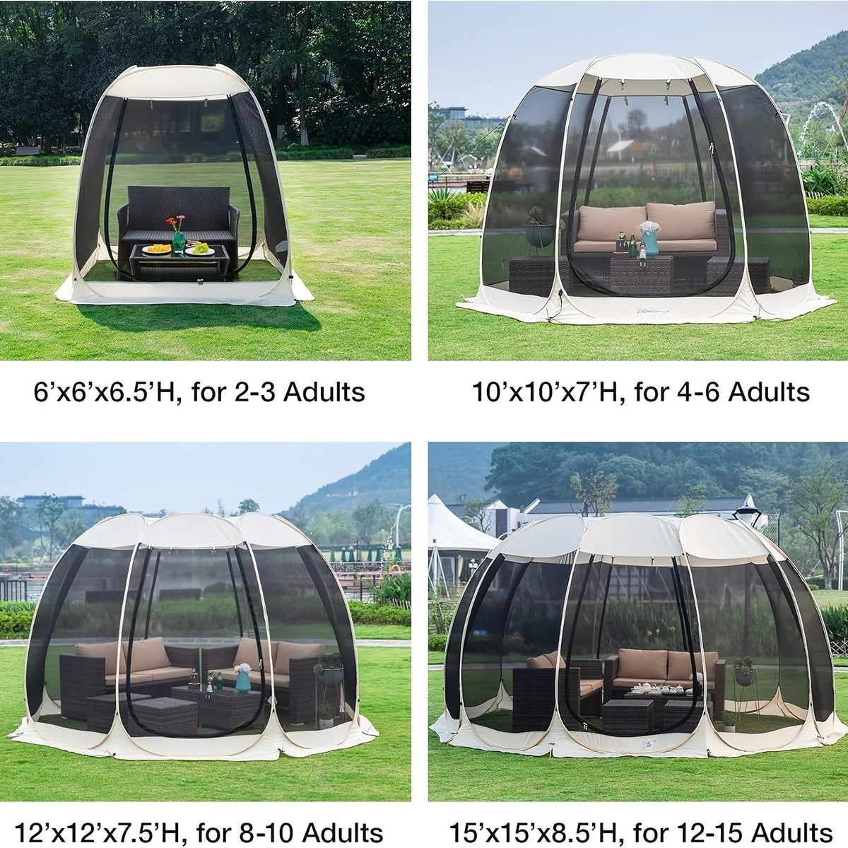 Pop Up Screen House 6 10 15 Person Outdoor Screen Tent with Mosquito Netting UV Resistant Instant Setup Screened Gazebo Sun Shelter with Carry Bag for Garden Patio Backyard Camping
