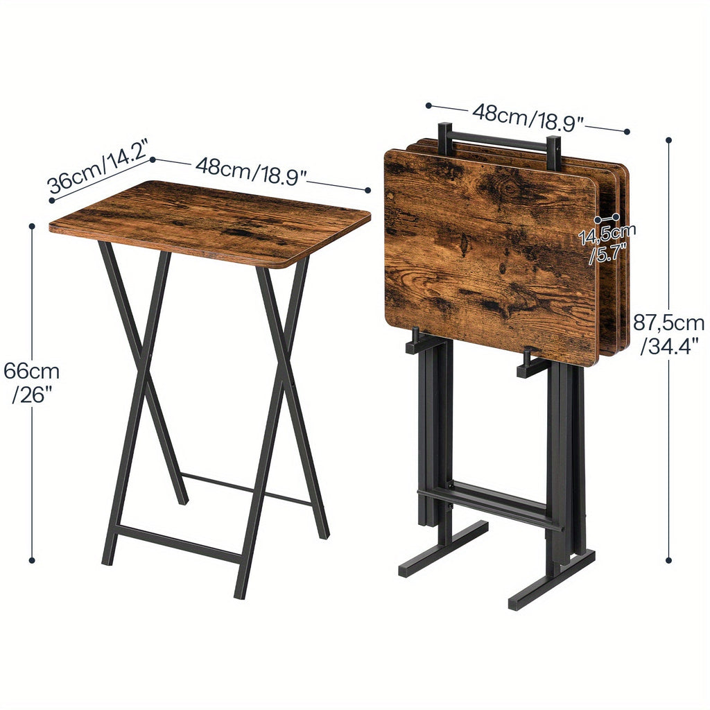 Foldable Side Table TV Tray 18.9 x 14.2 x 26 In Portable Laptop Desk Easy Assembly Space-Saving for Indoor & Outdoor – Rustic Brown Black