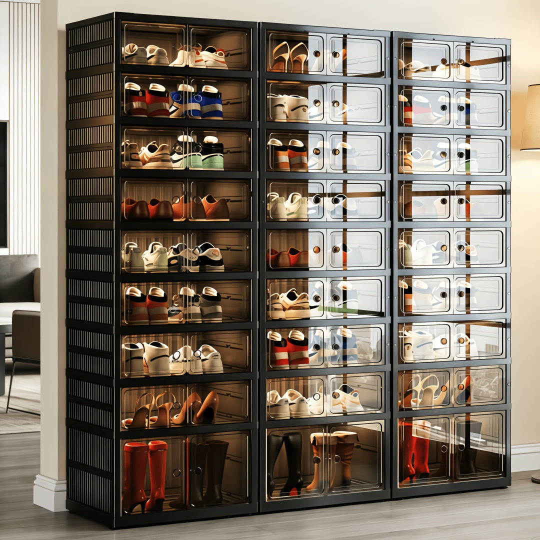 Foldable Shoe Cabinet 3 6 9 Tier No-Install Dustproof Shoe Rack with Clear See-Through Doors Magnetic Closure Large Capacity for Entryway Hallway Foyer 18 Pairs