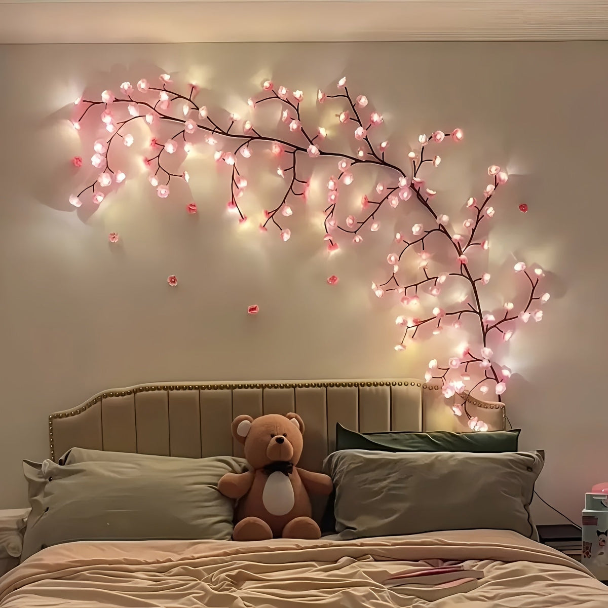 Light Pink Cherry Blossom Vine LED String Lights – 148cm (58") 70 Blossoms & 70 LEDs for Bedroom Bedside Living Room Wall DIY & Christmas Decor