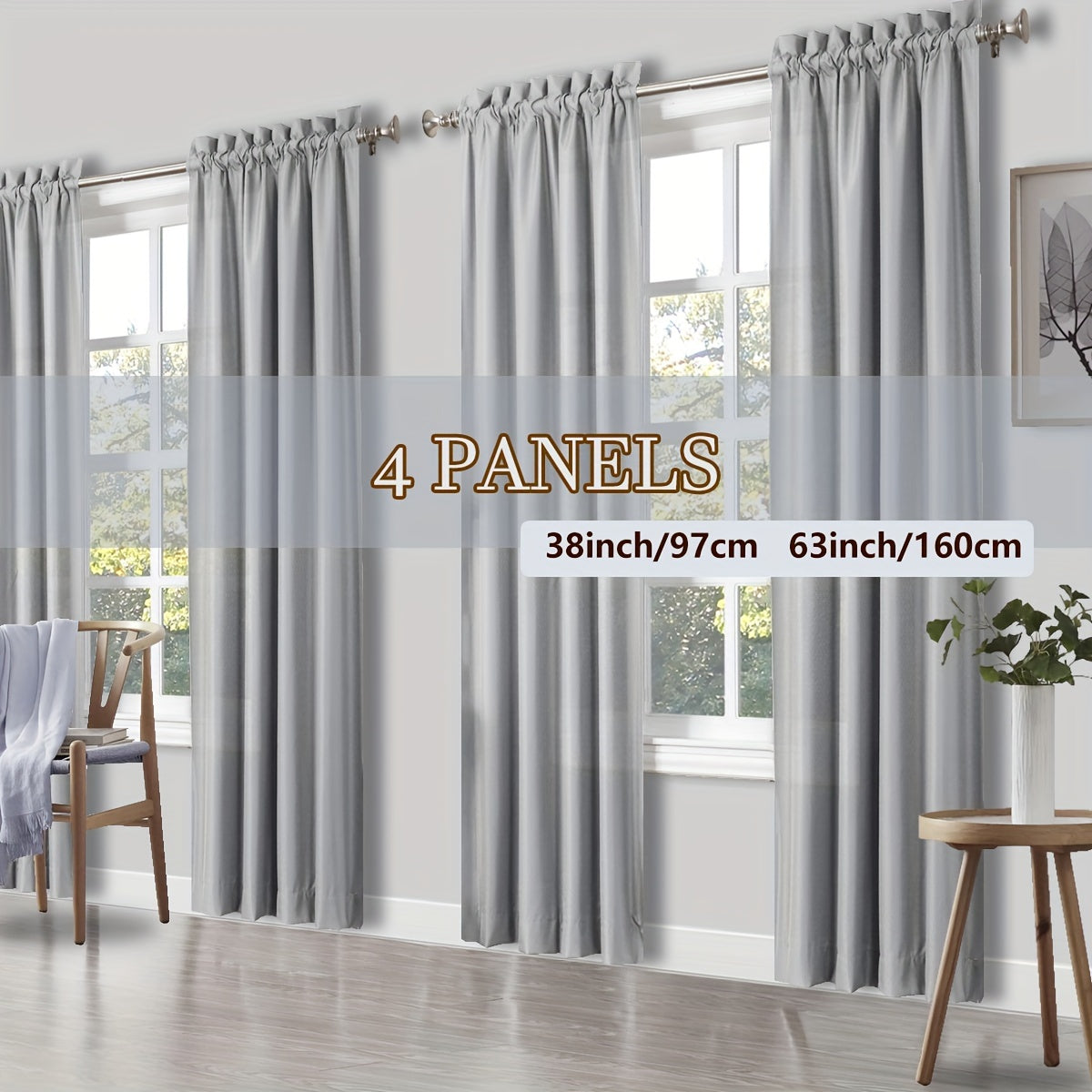 Rod Pocket Light Filtering Curtains 4 Panels Solid Color | Yarn-Dyed Fade Resistant Fabric | Easy 30-Second Install | Living Room Bedroom Office Patio Door | 10 Colors 8 Sizes 38-54 Wide 54-95 Long