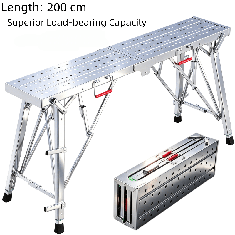 Height Adjustable Heavy Duty Scaffolding Portable Folding Work Platform Non-Slip Base for Truck Washing Semi-Trailer RV Roof Cleaning Commercial Vehicle Repair 47 63 79 Inch Silver