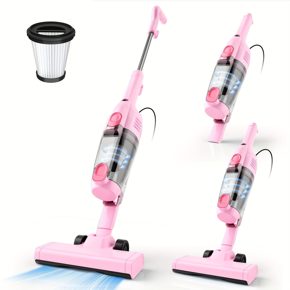 20kPa Stick Vacuum Cleaner with Handheld - 600W Powerful Motor, Bagless Upright Vacuum, 68oz Dustbin, 18ft Cord, Ultra-Lightweight for Hard Floor Pet Hair Carpet Car Cleaning - 7 Colors