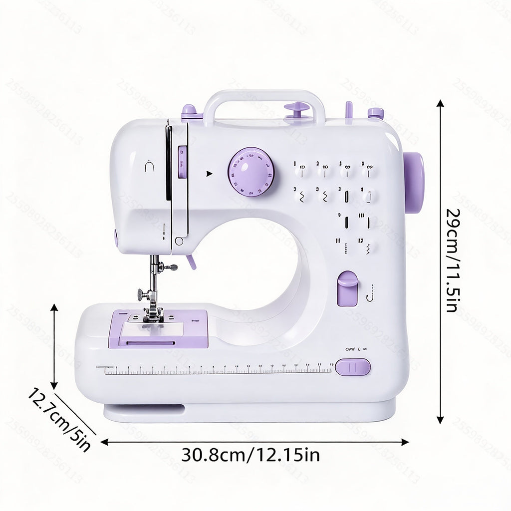 Portable Mini Sewing Machine for Beginners - 12 Stitches, LED Light, Double Speed & Foot Pedal - Includes 12-Color Thread Set - Household DIY Handheld Sewing Tool