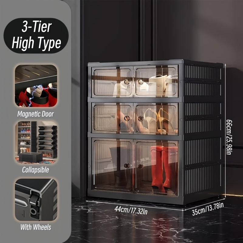 Foldable Shoe Cabinet 3 6 9 Tier No-Install Dustproof Shoe Rack with Clear See-Through Doors Magnetic Closure Large Capacity for Entryway Hallway Foyer 18 Pairs