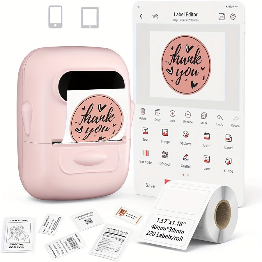 Marklife P50 Portable Bluetooth Thermal Label Printer – Wireless Label Maker for Home, Office, Clothing, Jewelry & Food, Compatible with Android & iOS, Includes 40x30mm White Label Roll