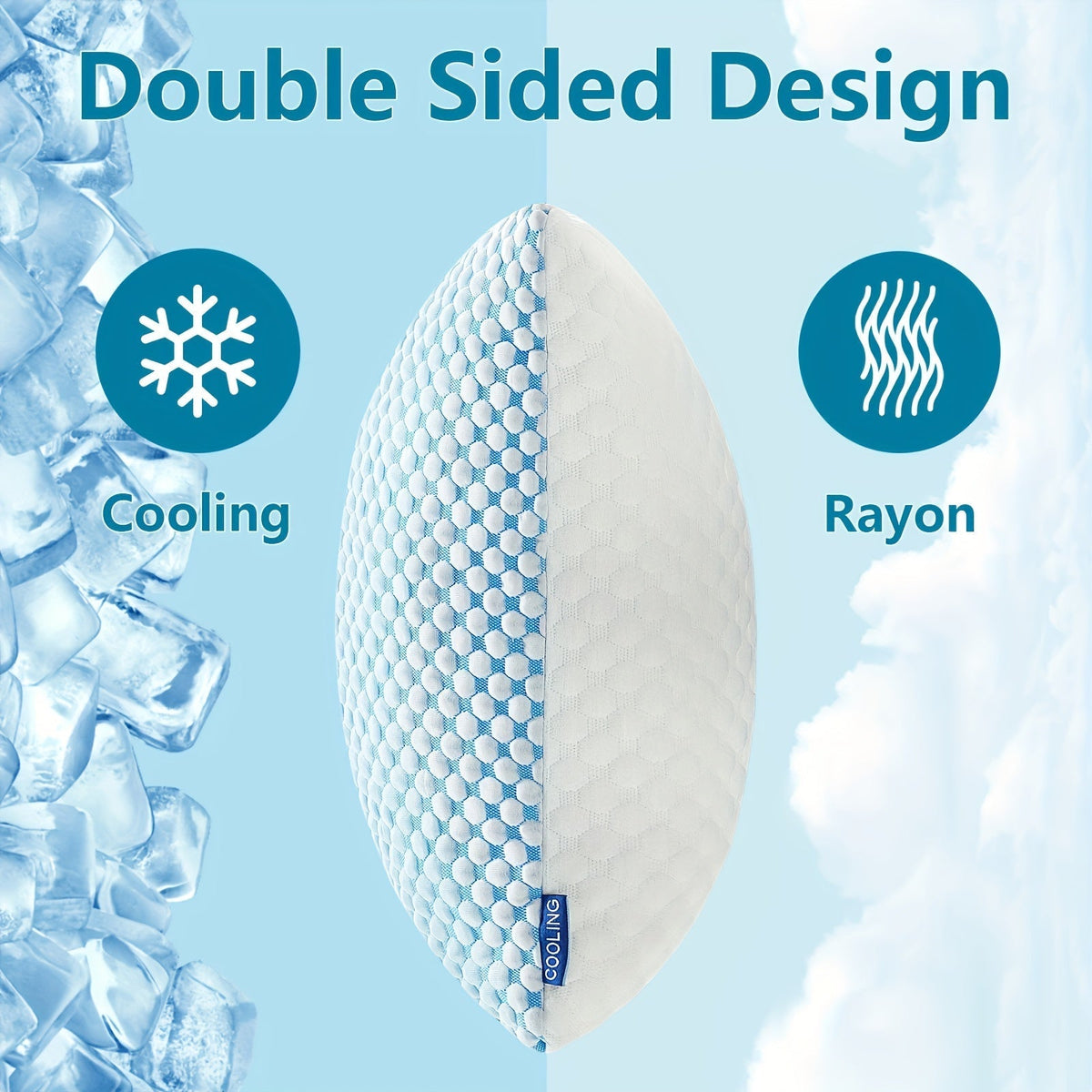 2-Pack Cooling Bed Pillows Hotel Quality Non-Collapsing Memory Foam Fill | Breathable Polyester Viscose Cover Machine Washable | Queen King Size | Side Back Stomach Sleepers | Down Alternative