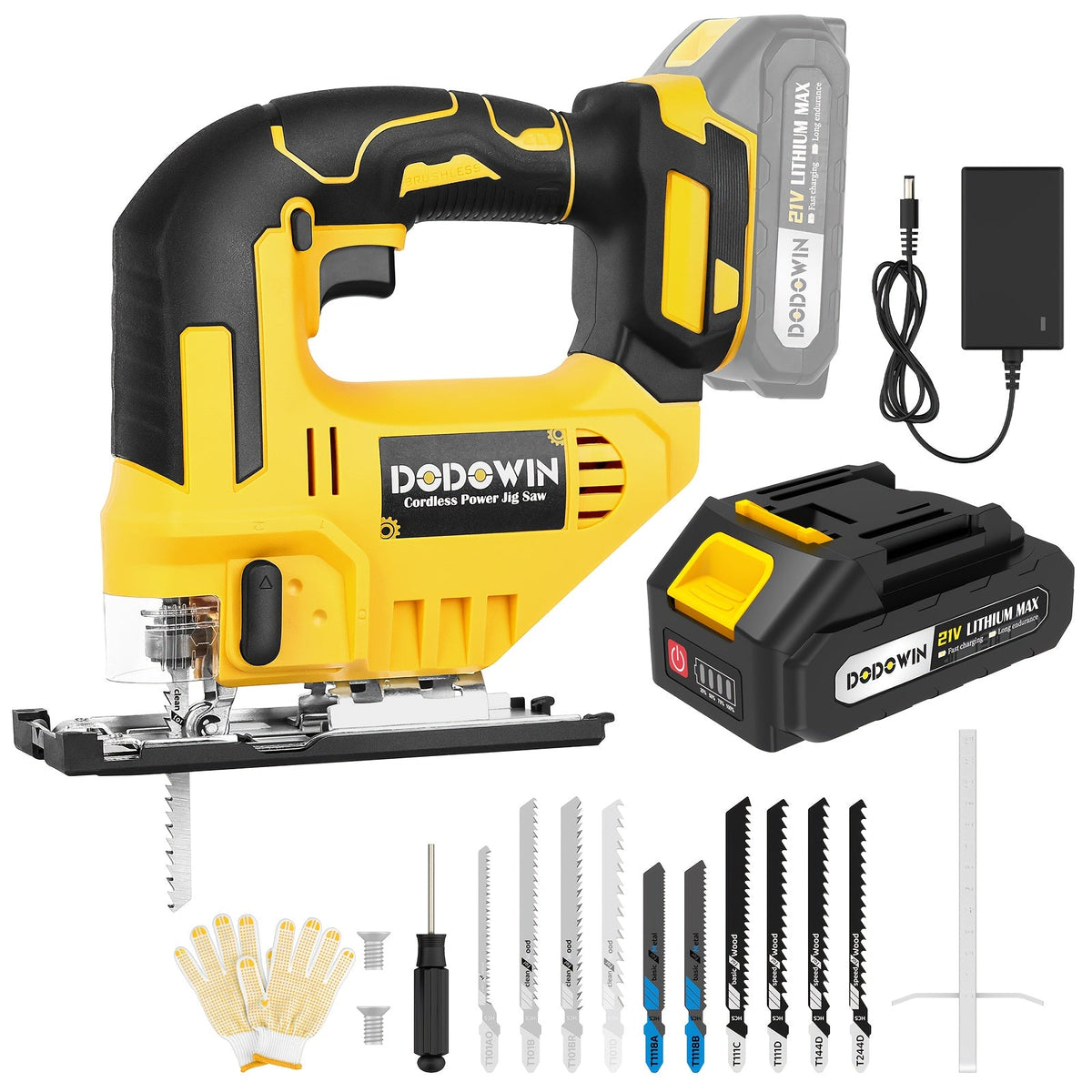 Cordless Jigsaw - 0°–45° Bevel Cutting, 3 Modes (Straight/Curved/Bevel), LED Work Light, Fast Charger - Wood, Metal & Plastic - 1 Battery, 2 Batteries & Deluxe Sets