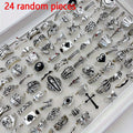 24pcs Retro Punk Ring Set for Women Men – Dark Style Spider Skull Cross Vintage Gothic Rings, Adjustable Stackable Jewelry for Daily Wear, Party, Halloween & Gift