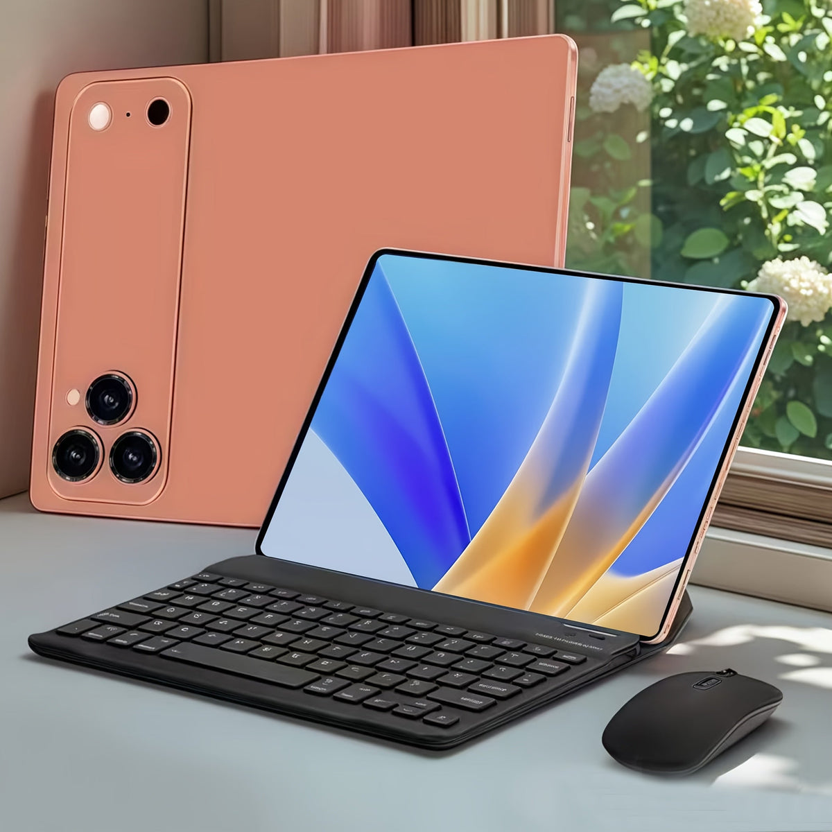 2-in-1 Business Tablet 10.1 Inch HD Android 15 8GB RAM 128GB Storage 6000mAh Battery with Keyboard Mouse Dual-Band WiFi Lightweight Portable for Work Travel Office