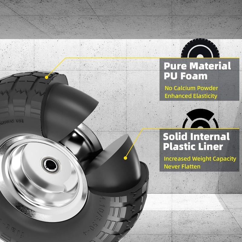 10" Solid Rubber Tires 2-Pack - Flat-Free, 5/8" Axle Bore, Dual Sealed Bearings for Carts, Trolleys, Generators, Lawn Mowers & Garden Carts - Black
