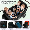 4-Seater Wagon Stroller for Kids, Foldable Push-Pull Toddler Wagon with Removable Canopy, 5-Point Safety Harness, Adjustable Handles, Snack Tray & Storage Bag - Convertible Family Outdoor Cart for 4 Children