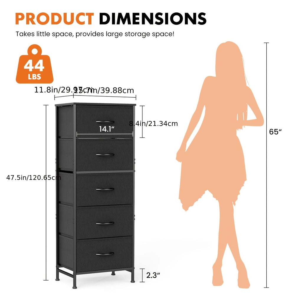 5-Drawer Storage Cabinet Heavy Duty Steel Frame Wood Top Rack Freestanding Organizer for Home Office Bedroom Basement 4 Colors Available Easy Assembly