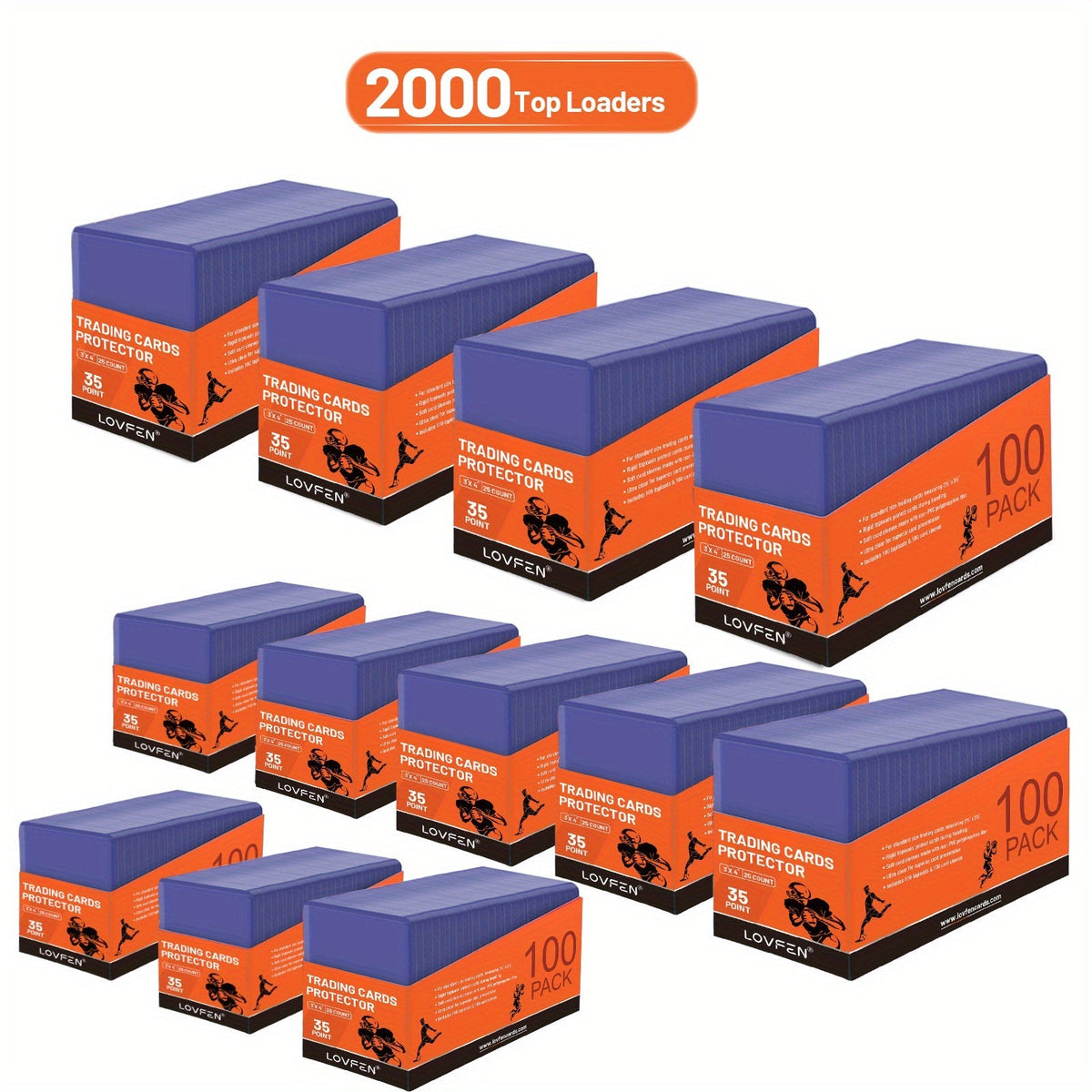 2000ct Trading Card Top Loaders 3x4 Hard Plastic Card Protectors - Rigid Card Sleeves for Baseball Football Basketball Pokemon MTG Sports Cards & TCG Collection | Bulk Card Holder Case
