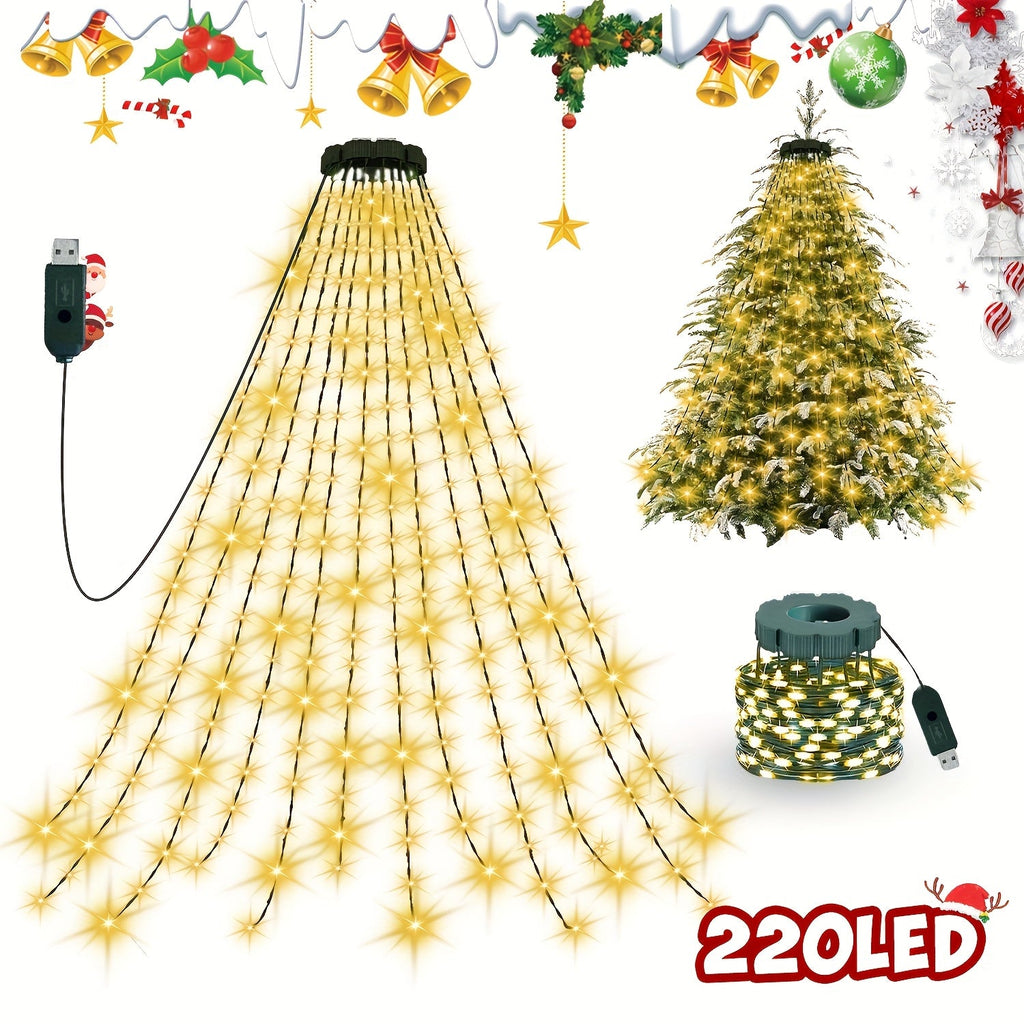 220 / 400 LED Christmas Fairy Light String - USB Powered, 8 Modes, 78.74in Waterfall Tree Lights - Garden, Terrace, Home & Christmas Tree Decoration - Warm, White & Colorful