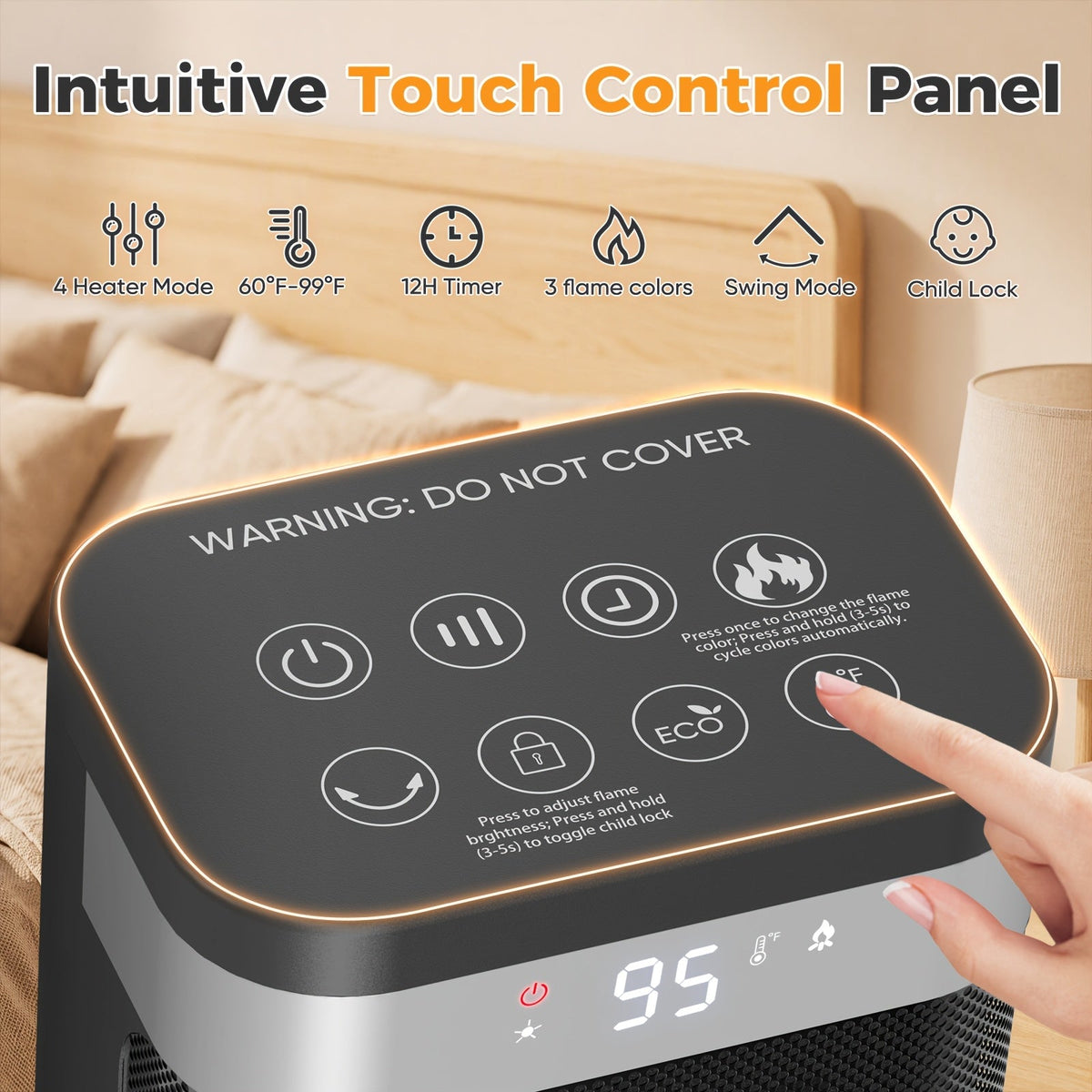 1500W Tower Space Heater 24 Inch Ceramic Fast Heating Remote Control Thermostat 4 Modes 12H Timer Overheat Tip-Over Protection Quiet for Large Room Bedroom Office Black Gold Silver