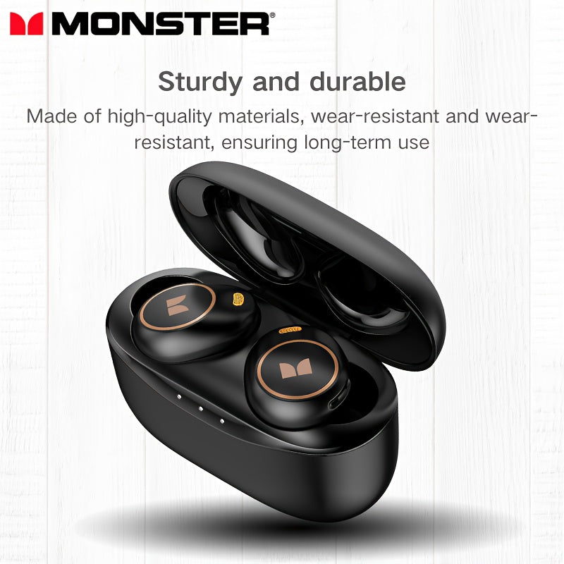 Monster Wireless Earbuds Bluetooth 5.3 In-Ear Headphones 4 Microphones Noise Cancellation Touch Control Type-C Charging Case for Daily Use Music Calls Black Dark Black