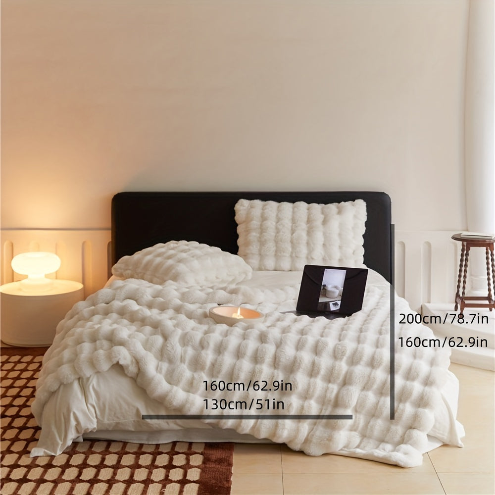 Plush Double-Layer Fleece Blanket - 100% Polyester, Machine Washable, All-Season - AC, Travel & Nap Use - 51"×63" & 63"×79" - Off White, Camel, Ink Gray, Pink & Blue