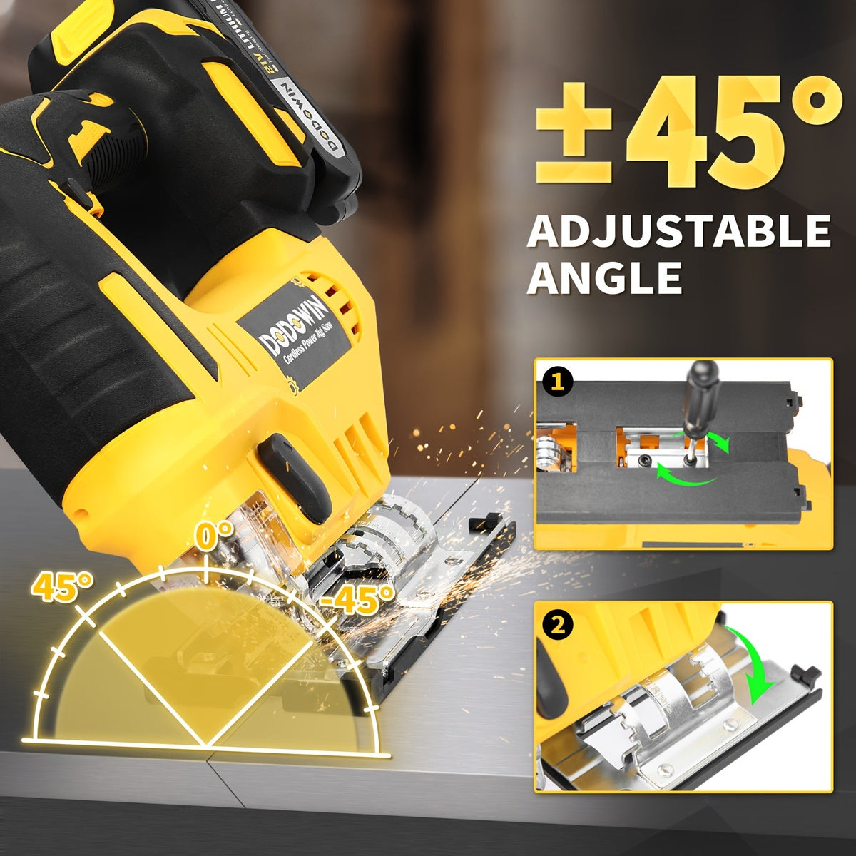 Cordless Jigsaw - 0°–45° Bevel Cutting, 3 Modes (Straight/Curved/Bevel), LED Work Light, Fast Charger - Wood, Metal & Plastic - 1 Battery, 2 Batteries & Deluxe Sets